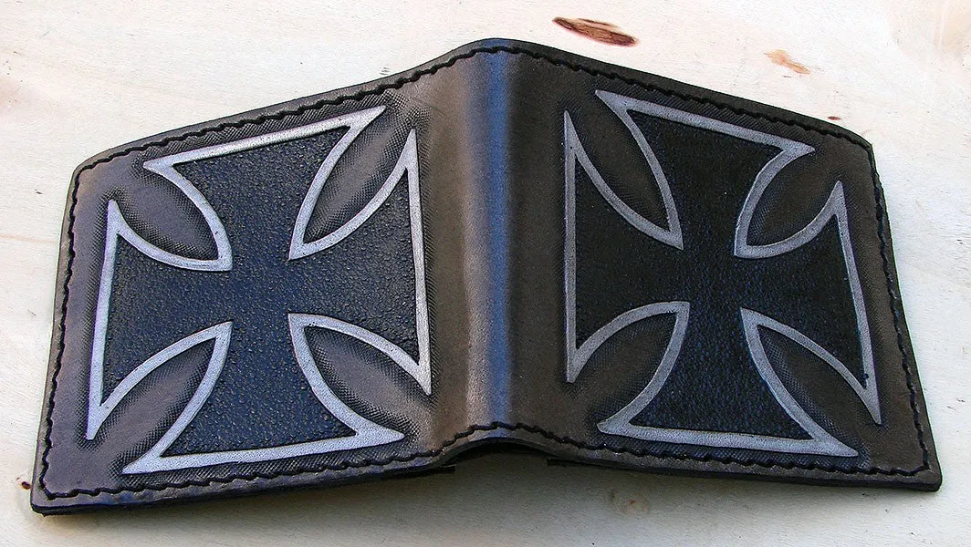 Handcrafted bifold wallet with iron cross