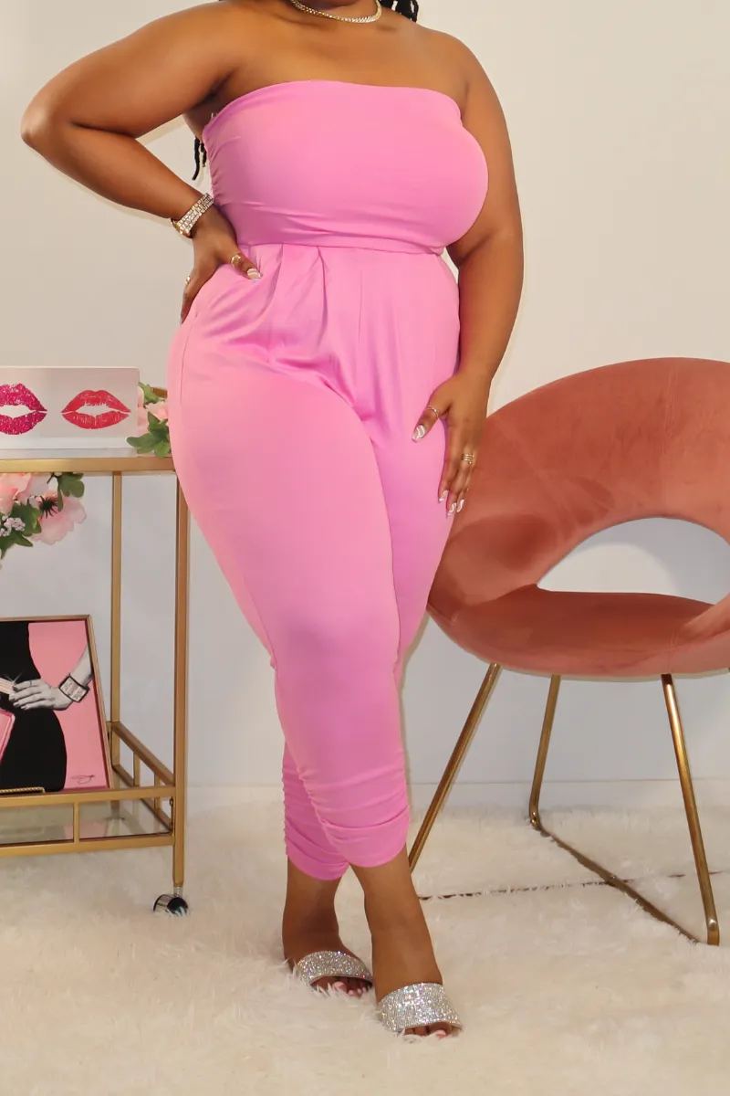 In The Moment Ruched Tube Jumpsuit (Pink)