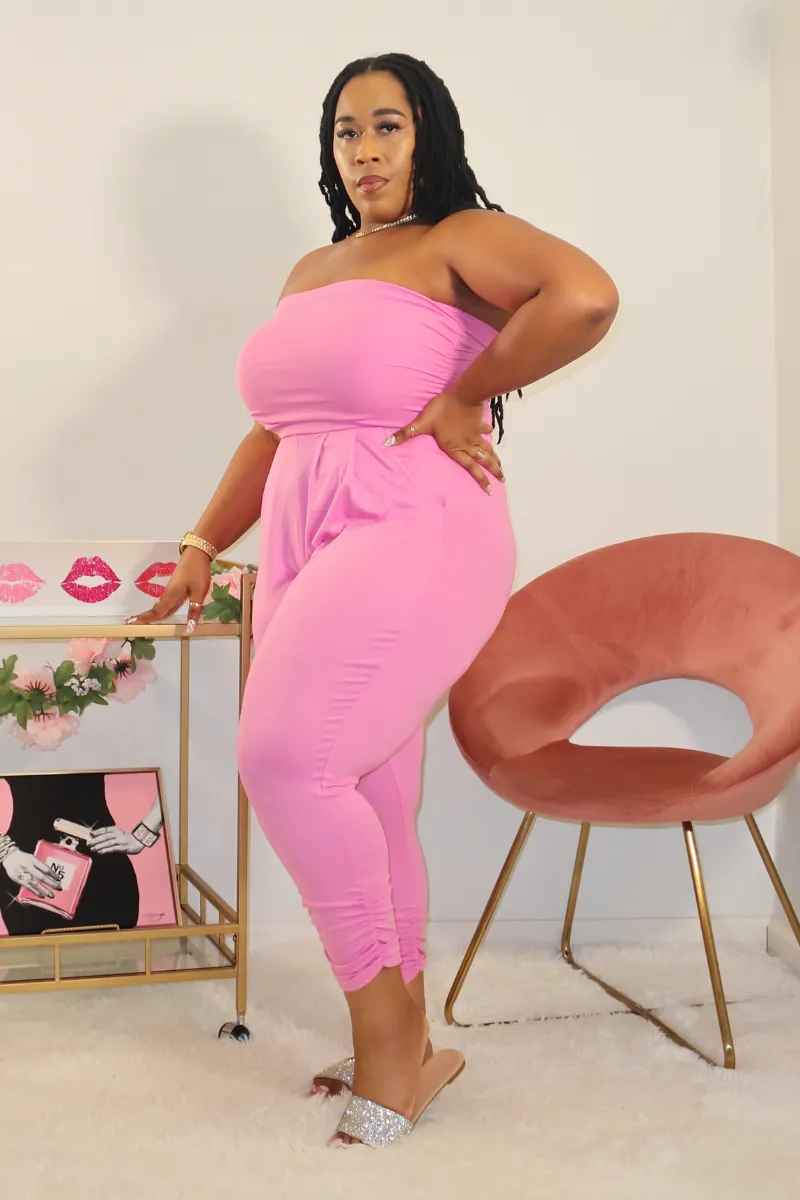 In The Moment Ruched Tube Jumpsuit (Pink)