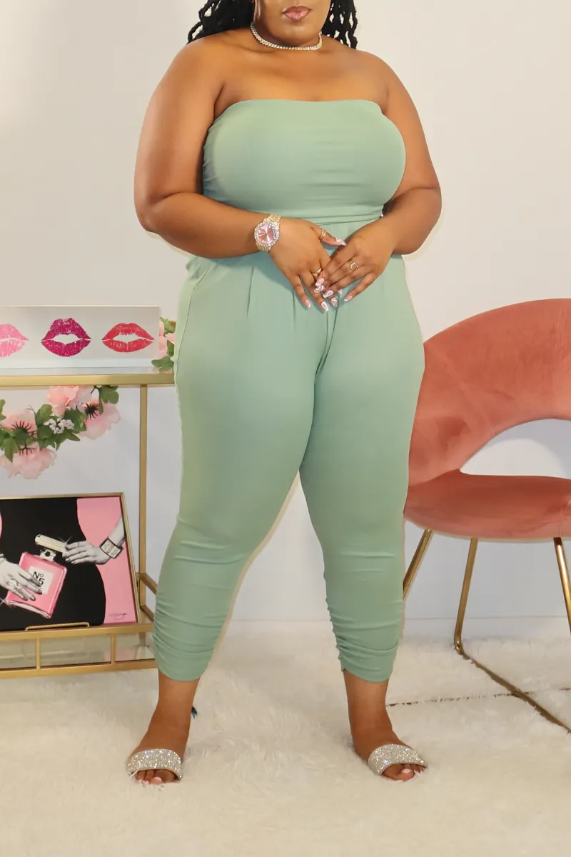 In The Moment Ruched Tube Jumpsuit (Sage)