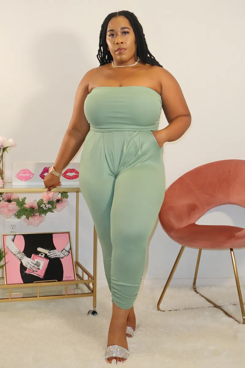 In The Moment Ruched Tube Jumpsuit (Sage)