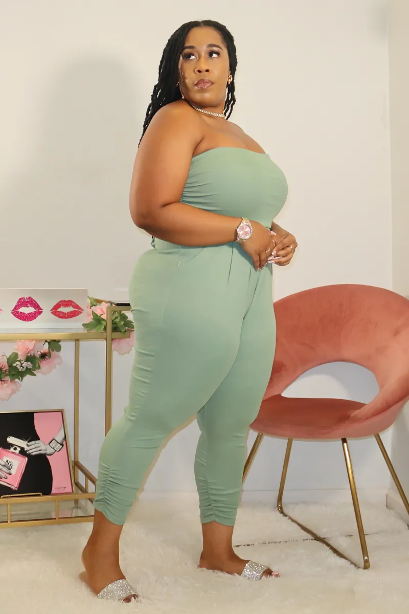 In The Moment Ruched Tube Jumpsuit (Sage)