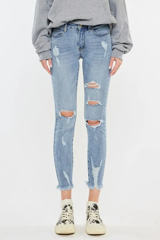 KanCan Mid Rise Distressed Ankle Skinny Jeans