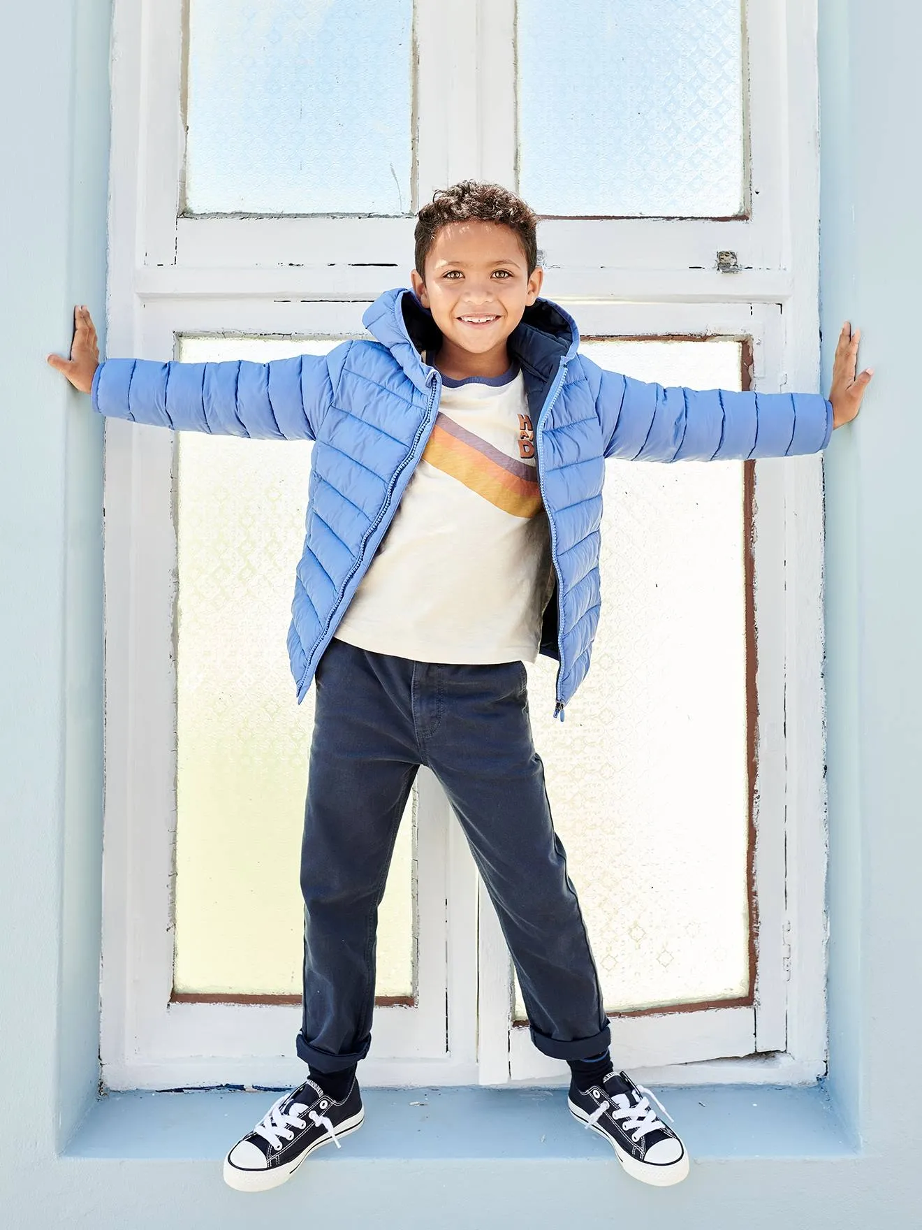 Lightweight Jacket with Recycled Polyester Padding & Hood for Boys - blue