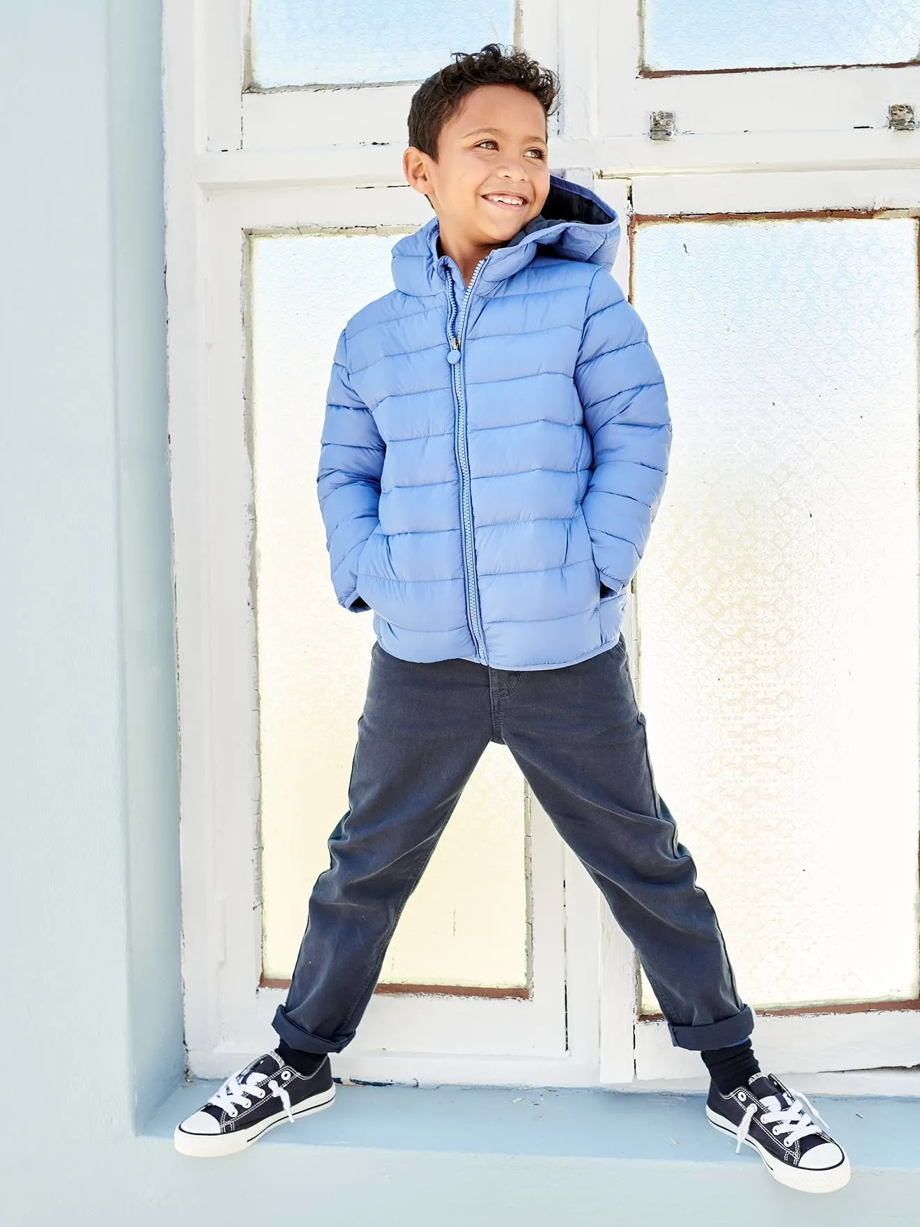 Lightweight Jacket with Recycled Polyester Padding & Hood for Boys - blue