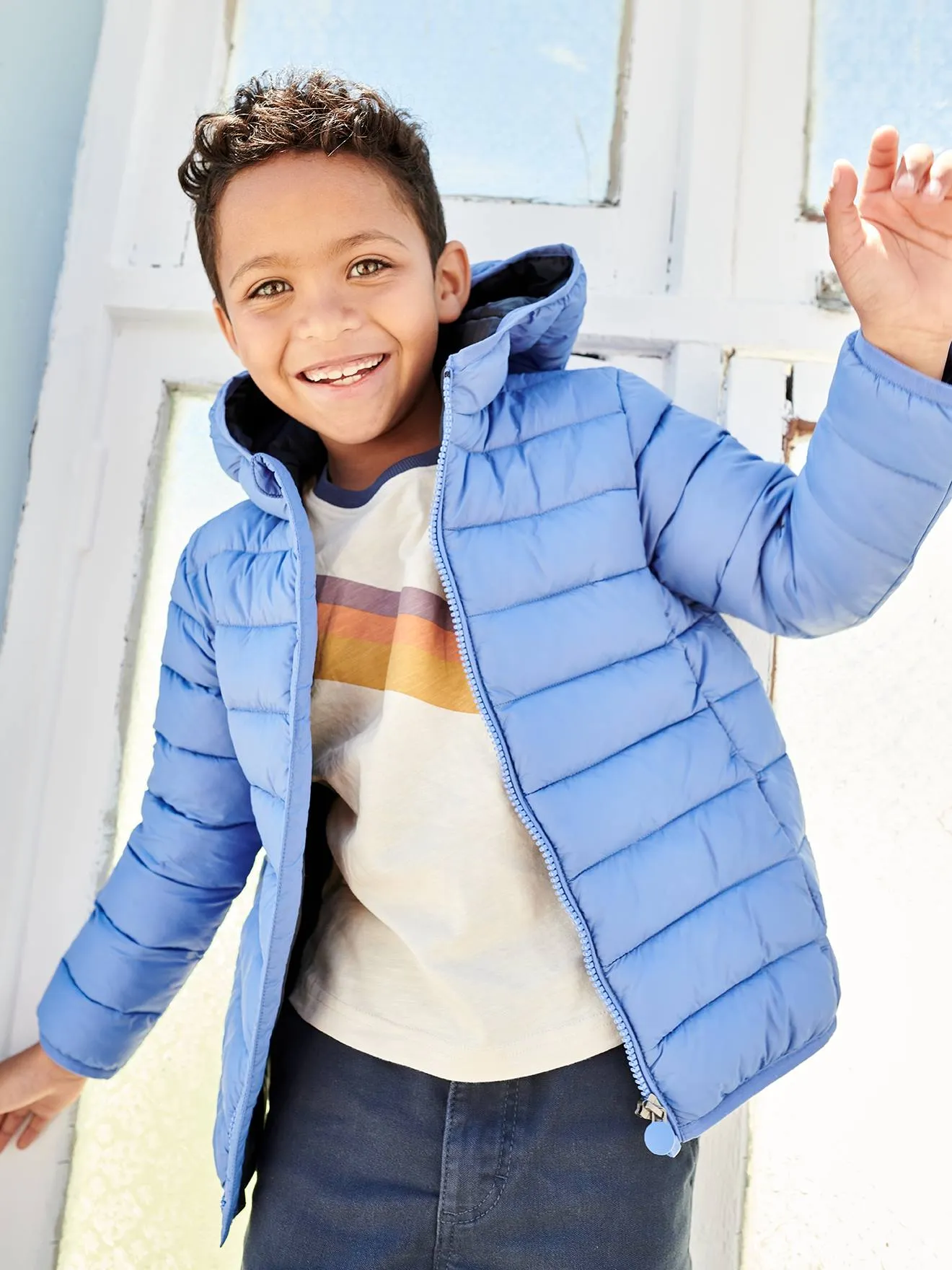 Lightweight Jacket with Recycled Polyester Padding & Hood for Boys - blue