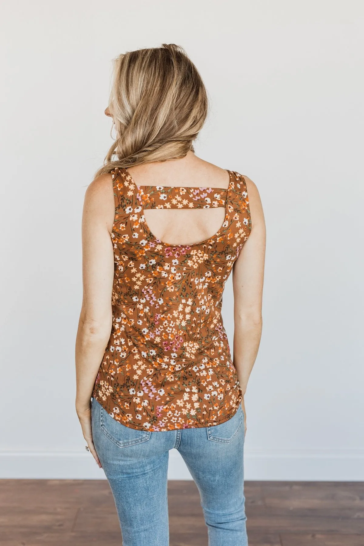 Love To Give Floral Tank Top- Brown