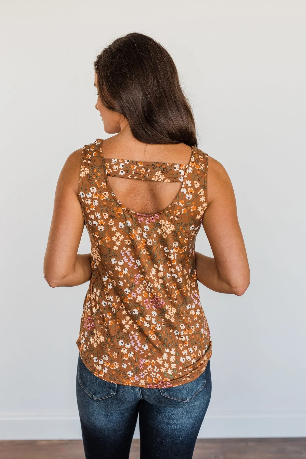 Love To Give Floral Tank Top- Brown