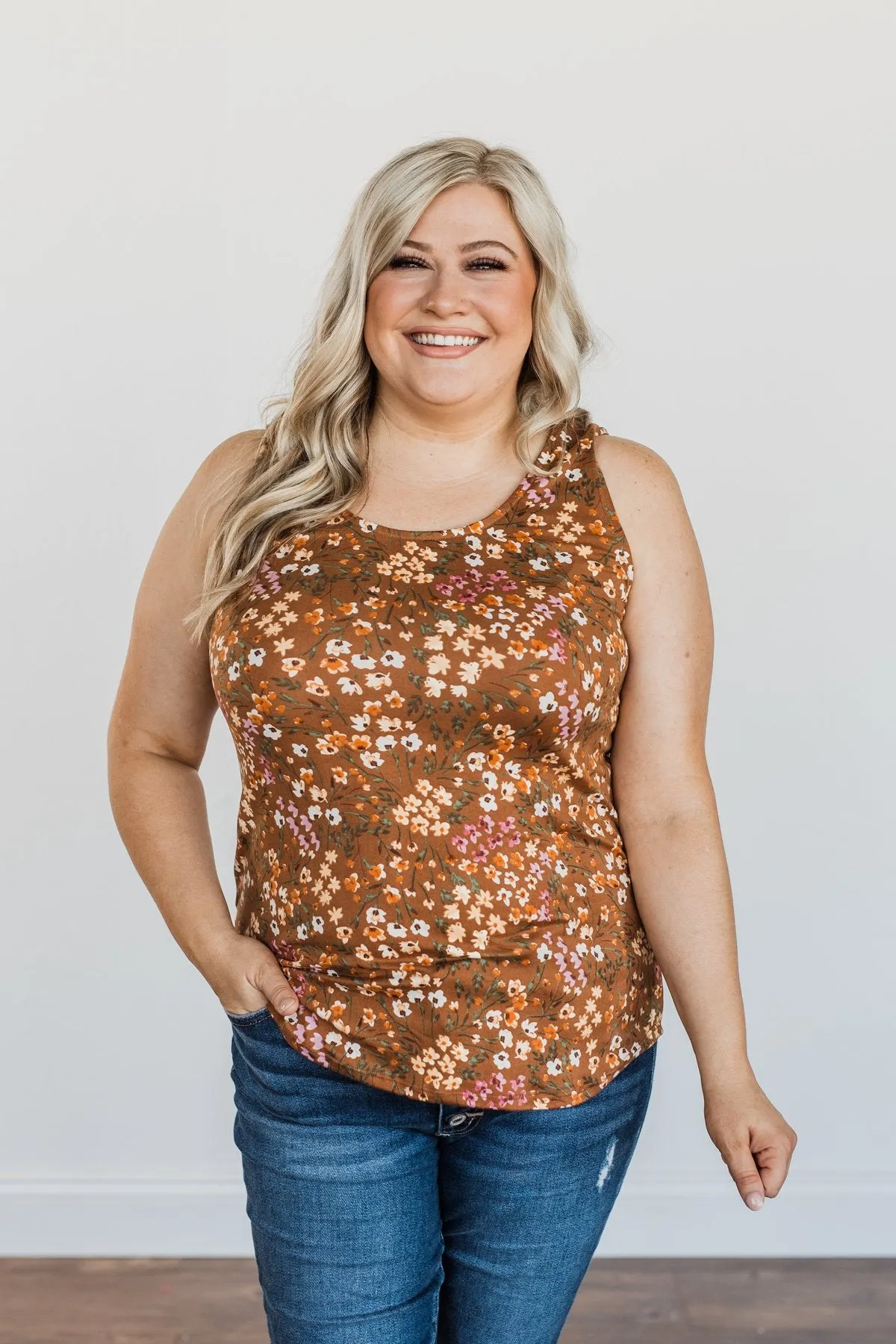 Love To Give Floral Tank Top- Brown