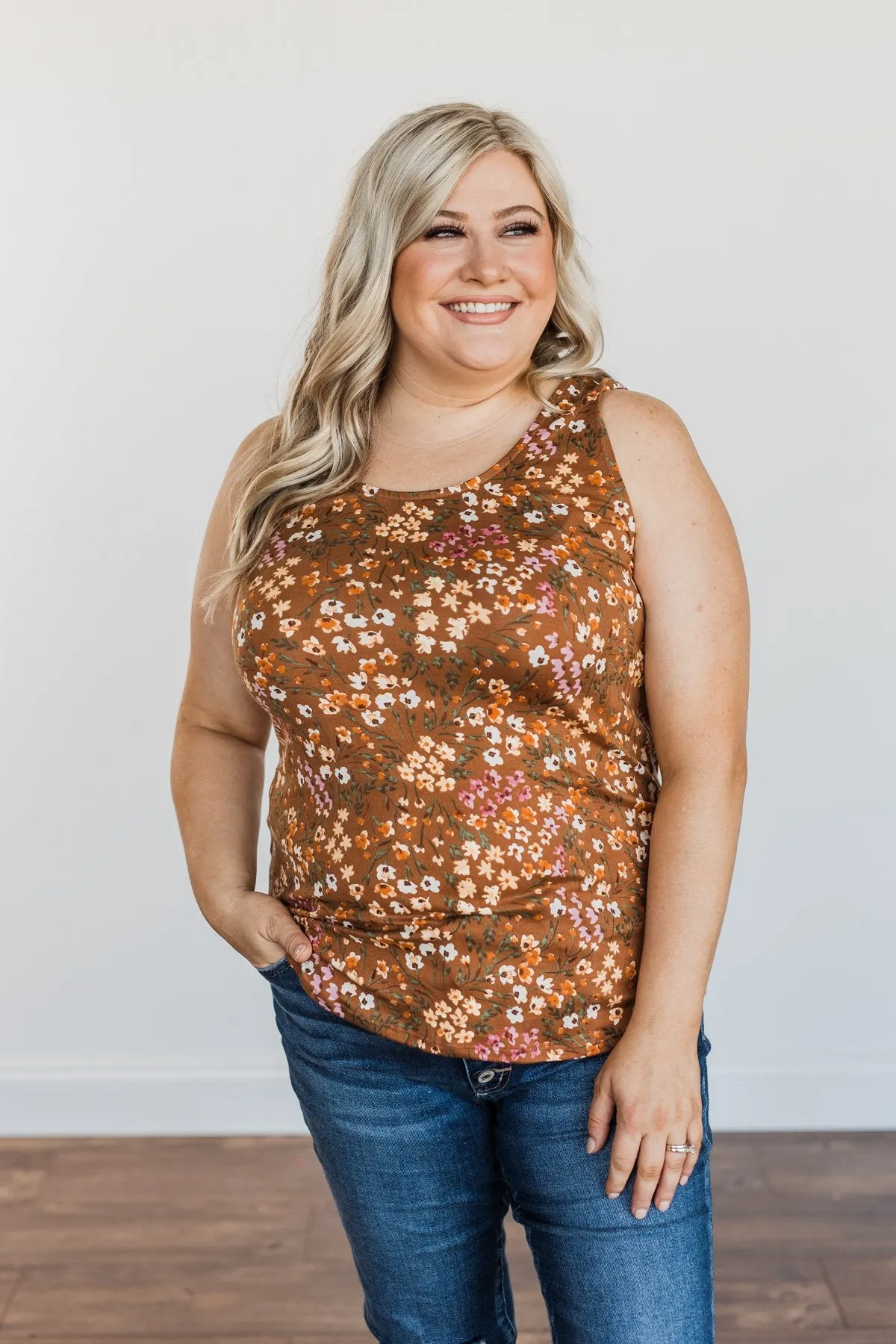 Love To Give Floral Tank Top- Brown