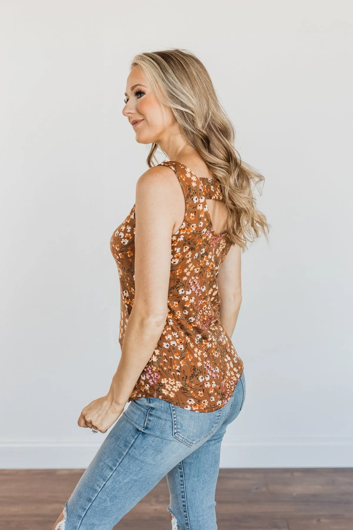 Love To Give Floral Tank Top- Brown