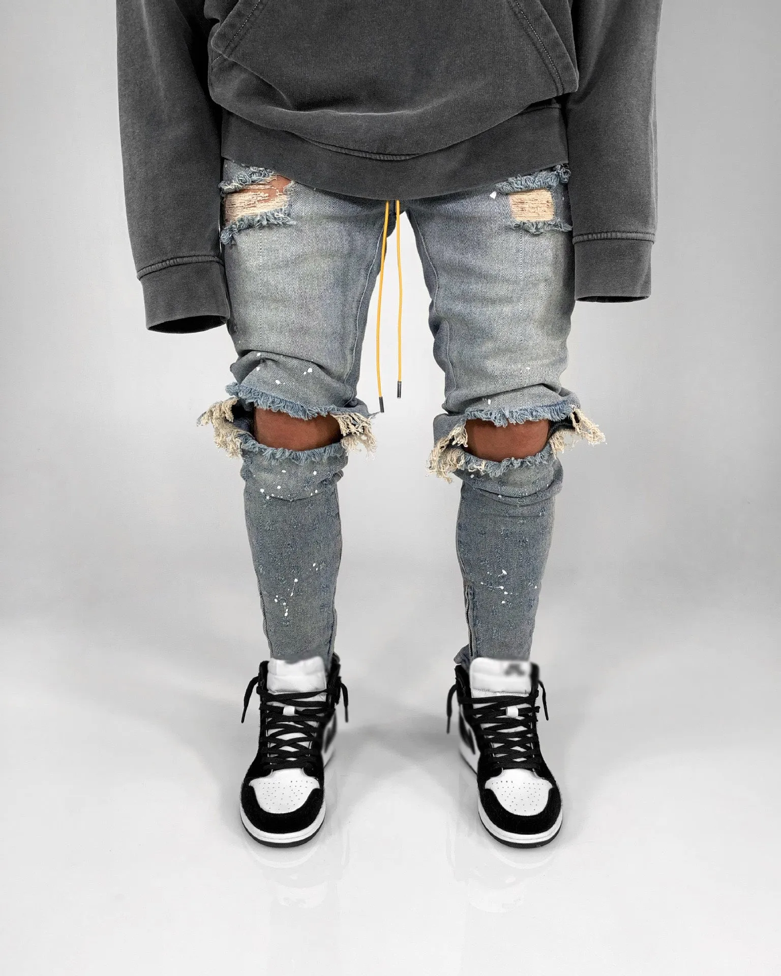 Men Jeans Stretch Destroyed Ripped Paint point Design Fashion Ankle Zipper Skinny Jeans For Men