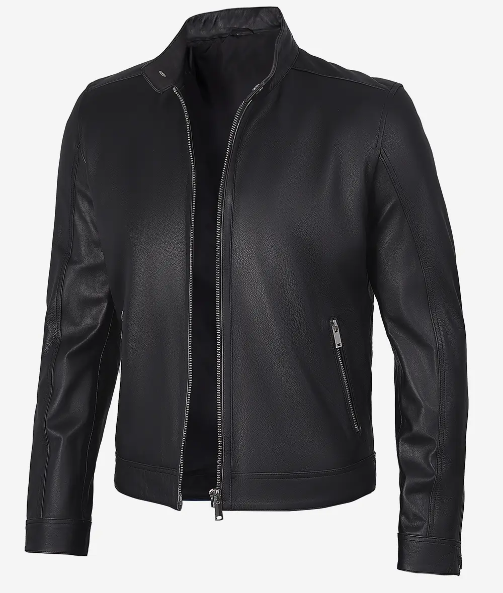 Men's Premium Black Cafe Racer Leather Jacket