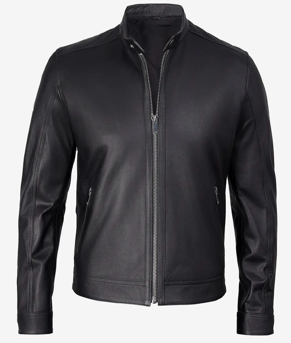 Men's Premium Black Cafe Racer Leather Jacket