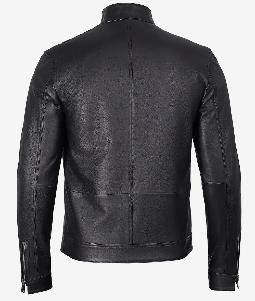 Men's Premium Black Cafe Racer Leather Jacket