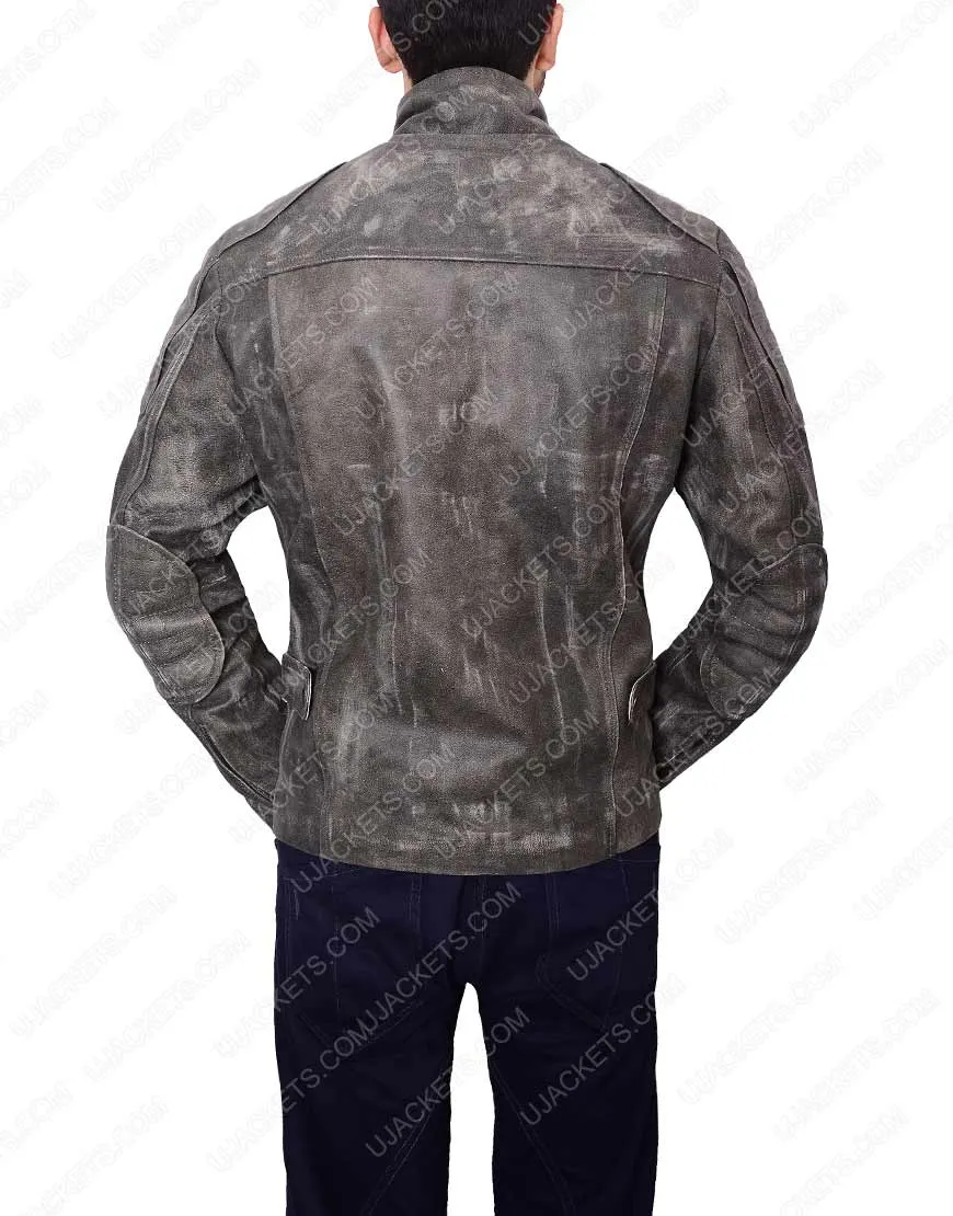 Mens Grey Waxed Jacket - Biker Style