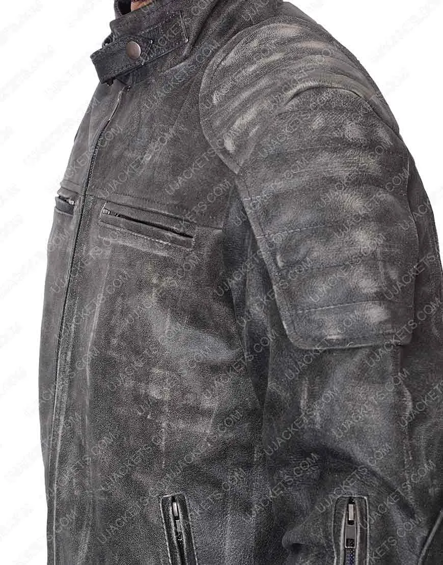 Mens Grey Waxed Jacket - Biker Style