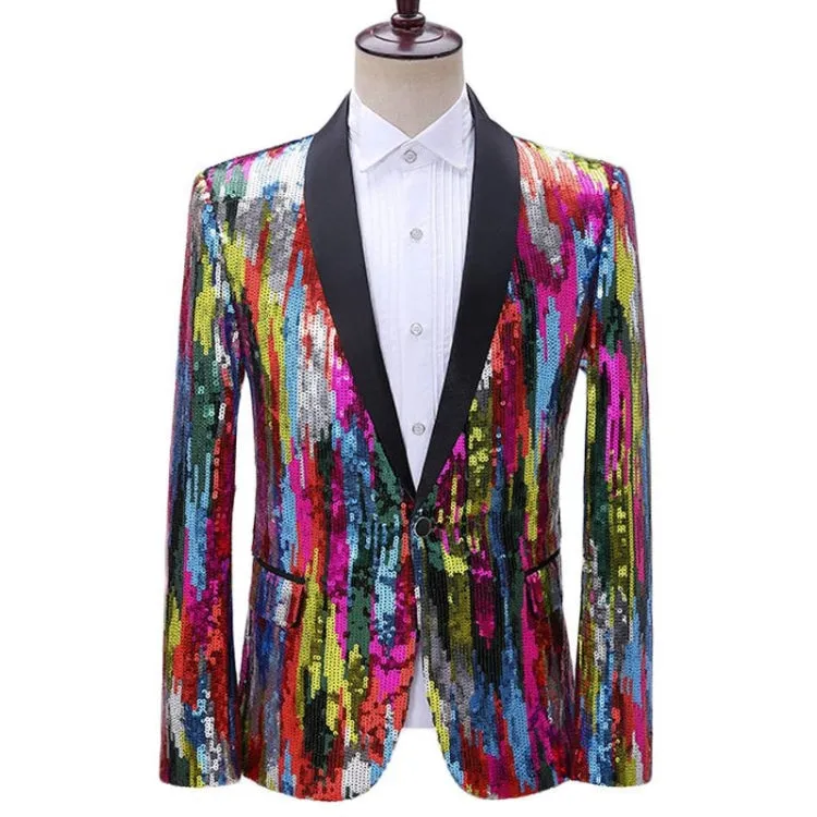 Men's Shining Colorful Striped Sequin Full Sleeves Casual Party Blazer