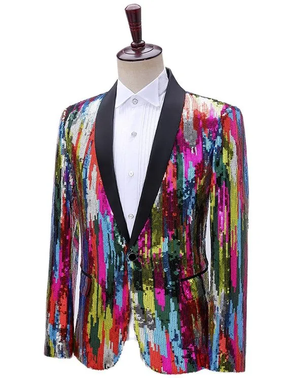 Men's Shining Colorful Striped Sequin Full Sleeves Casual Party Blazer