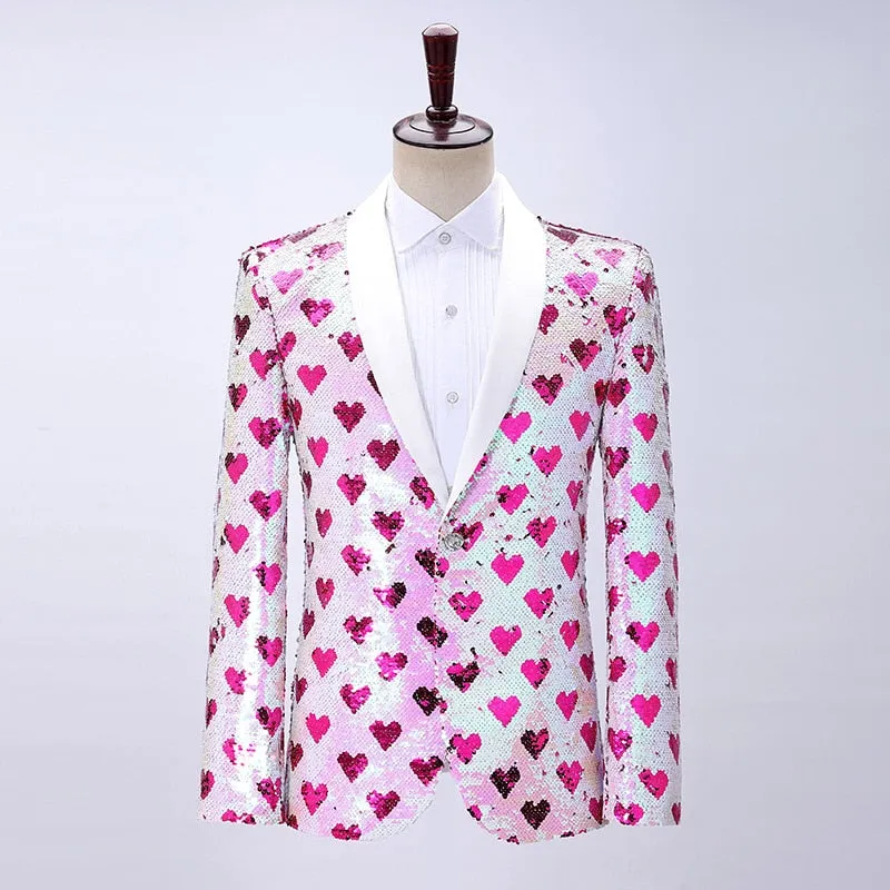 Men's Shining Colorful Striped Sequin Full Sleeves Casual Party Blazer