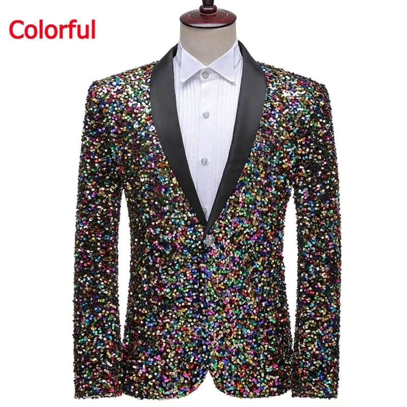 Men's Shining Colorful Striped Sequin Full Sleeves Casual Party Blazer