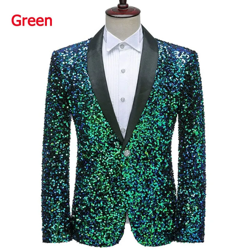 Men's Shining Colorful Striped Sequin Full Sleeves Casual Party Blazer