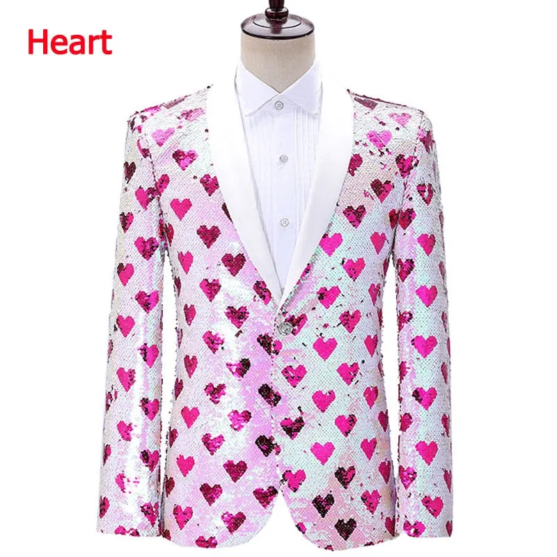 Men's Shining Colorful Striped Sequin Full Sleeves Casual Party Blazer