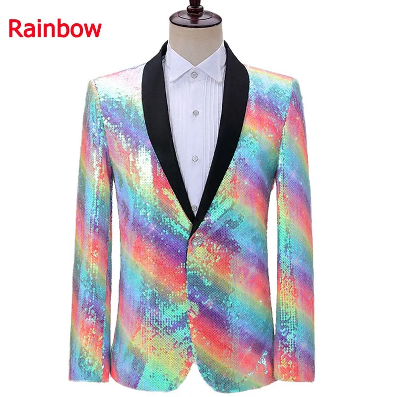 Men's Shining Colorful Striped Sequin Full Sleeves Casual Party Blazer