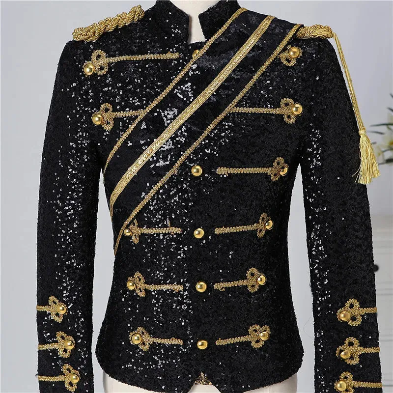 Men's Steampunk Sequin Tassel Stand Collar Nightclub Party Blazer