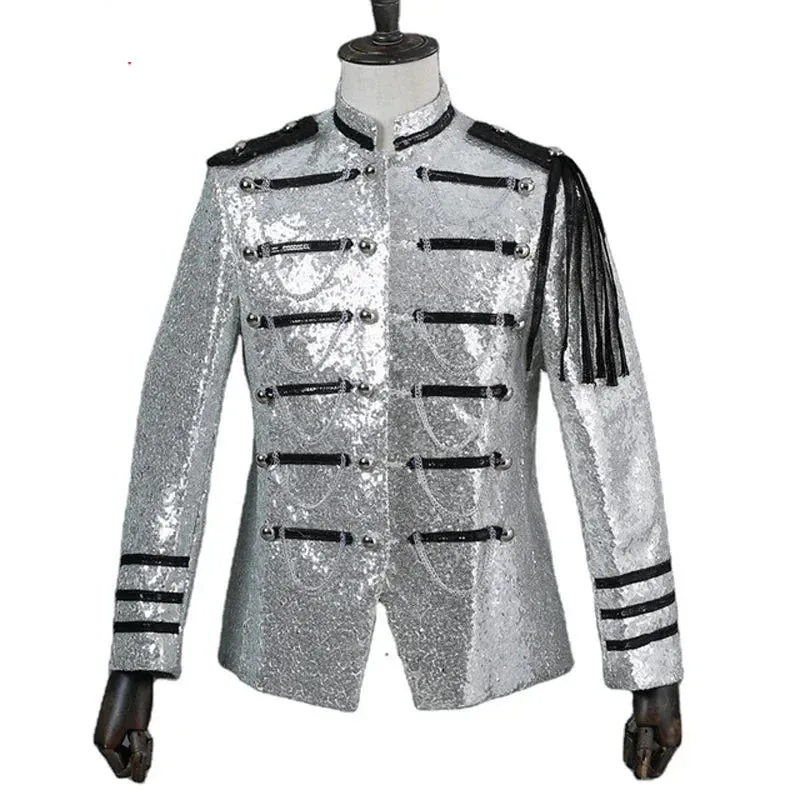 Men's Steampunk Sequin Tassel Stand Collar Nightclub Party Blazer