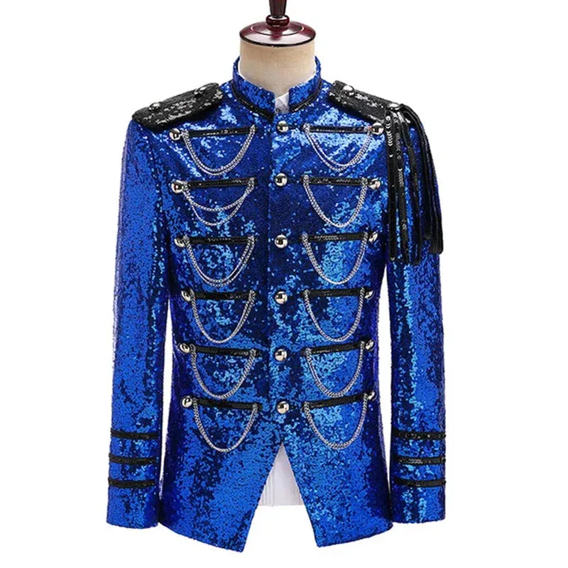 Men's Steampunk Sequin Tassel Stand Collar Nightclub Party Blazer