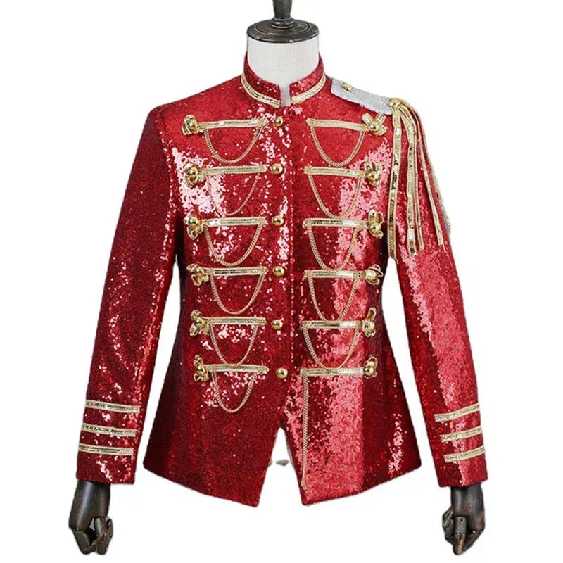 Men's Steampunk Sequin Tassel Stand Collar Nightclub Party Blazer