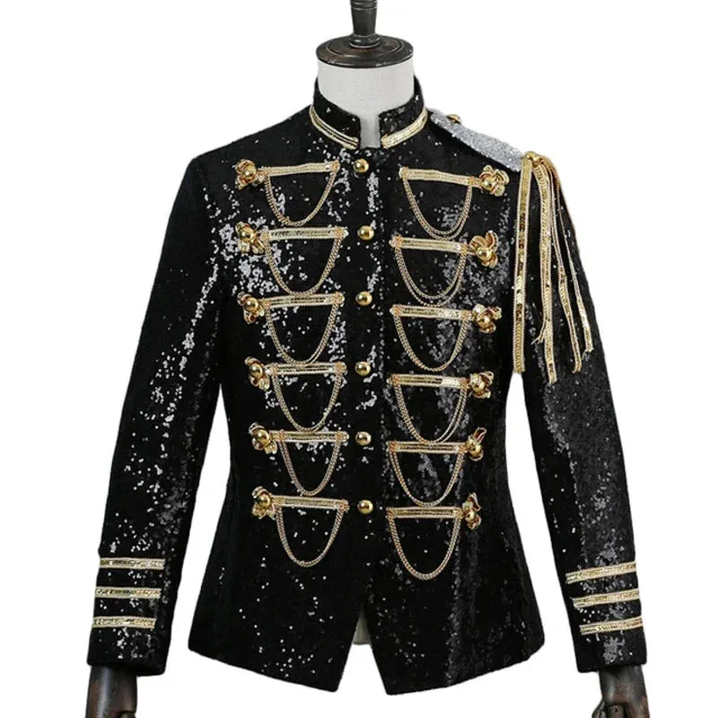 Men's Steampunk Sequin Tassel Stand Collar Nightclub Party Blazer