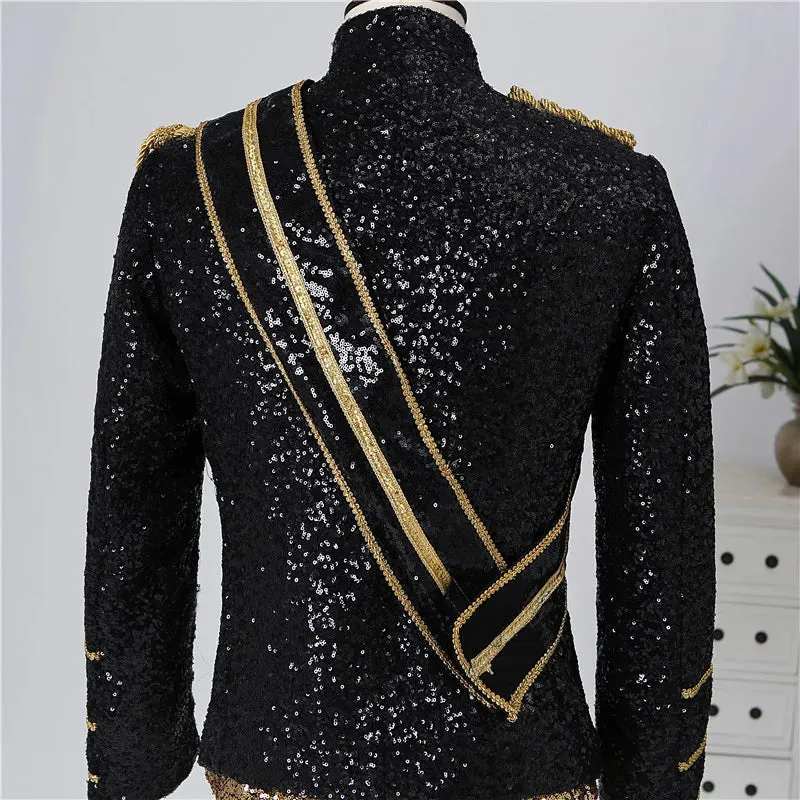 Men's Steampunk Sequin Tassel Stand Collar Nightclub Party Blazer