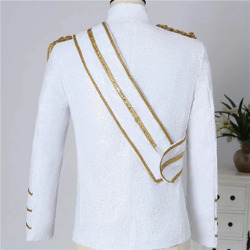 Men's Steampunk Sequin Tassel Stand Collar Nightclub Party Blazer