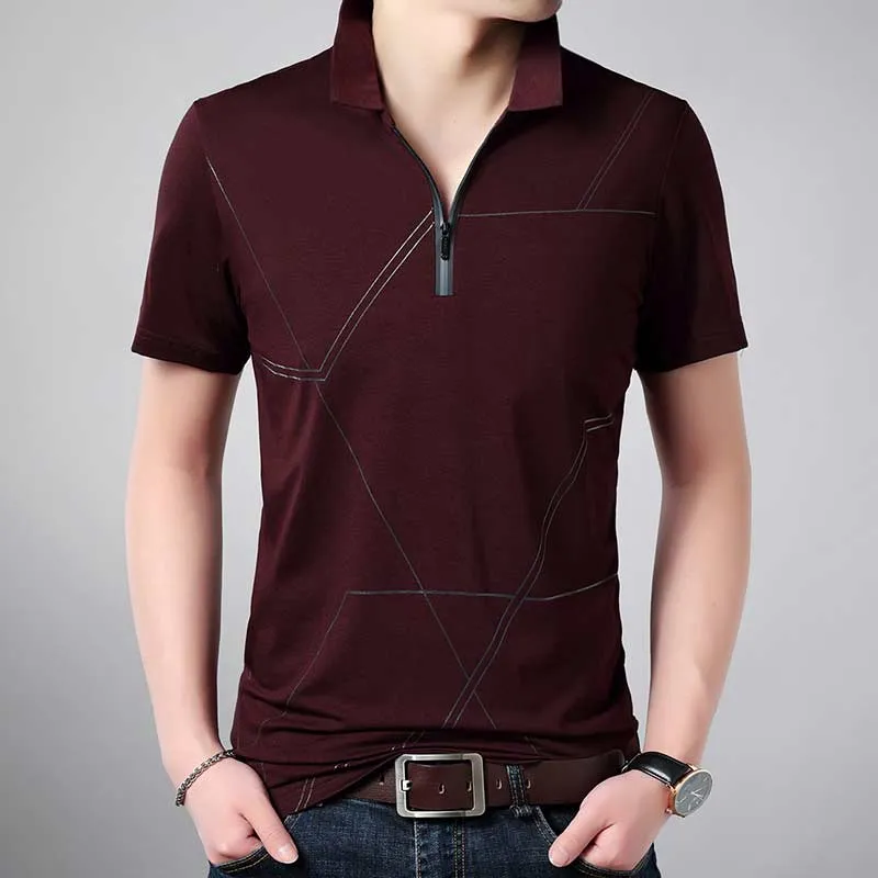 Men's Summer Casual Solid Zipper Pocket Short Sleeves Polo Shirt