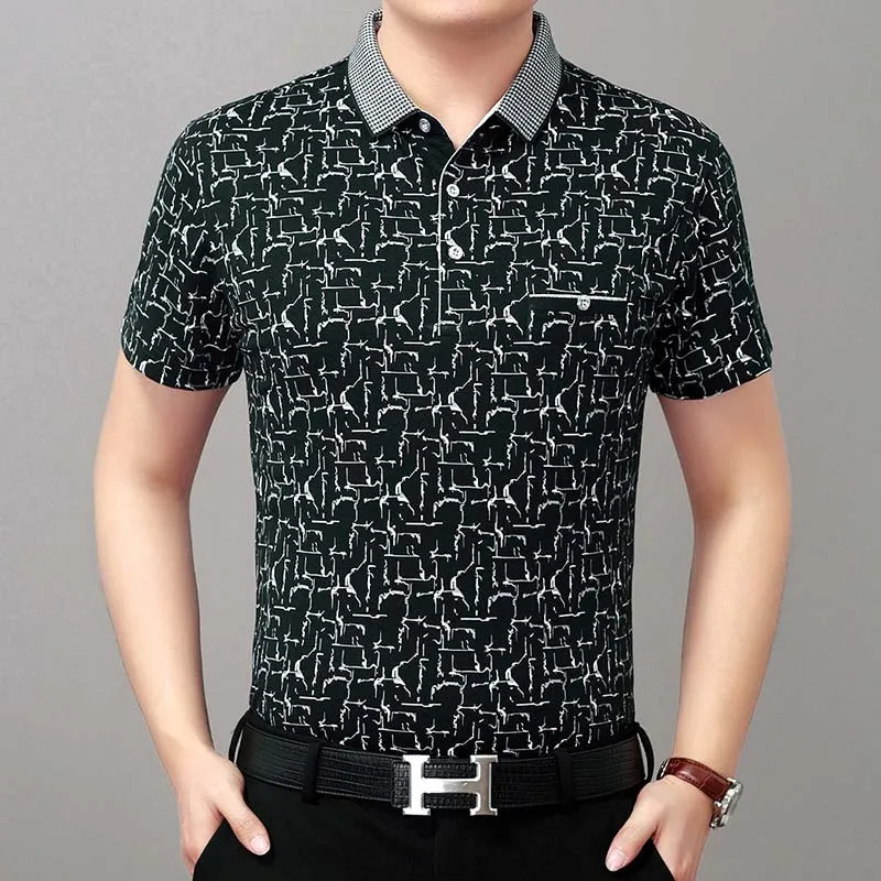 Men's Summer Patchwork Pattern Slim Fit Short Sleeves Polo Shirt