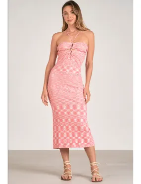 Midi Keyhole Dress, Pink/White