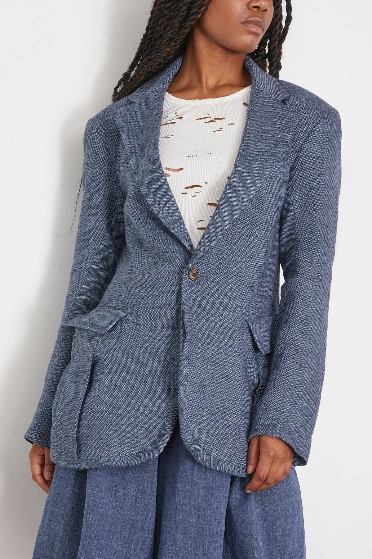 Oversized Bellow Pocket Blazer in Light Indigo