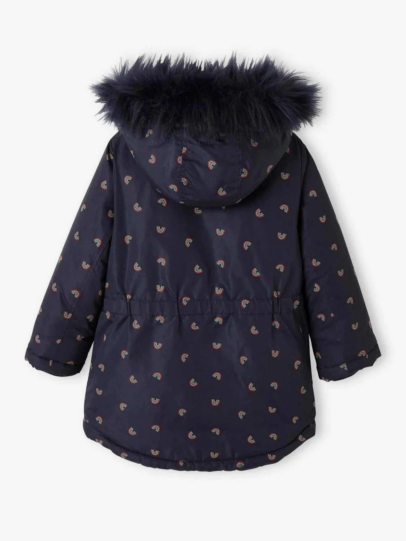 Parka with Hood & Sherpa Lining for Girls - blue dark all over printed