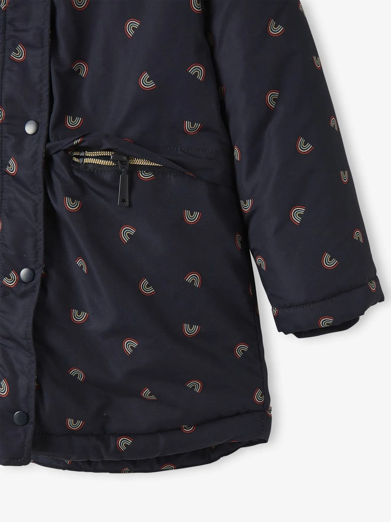 Parka with Hood & Sherpa Lining for Girls - blue dark all over printed