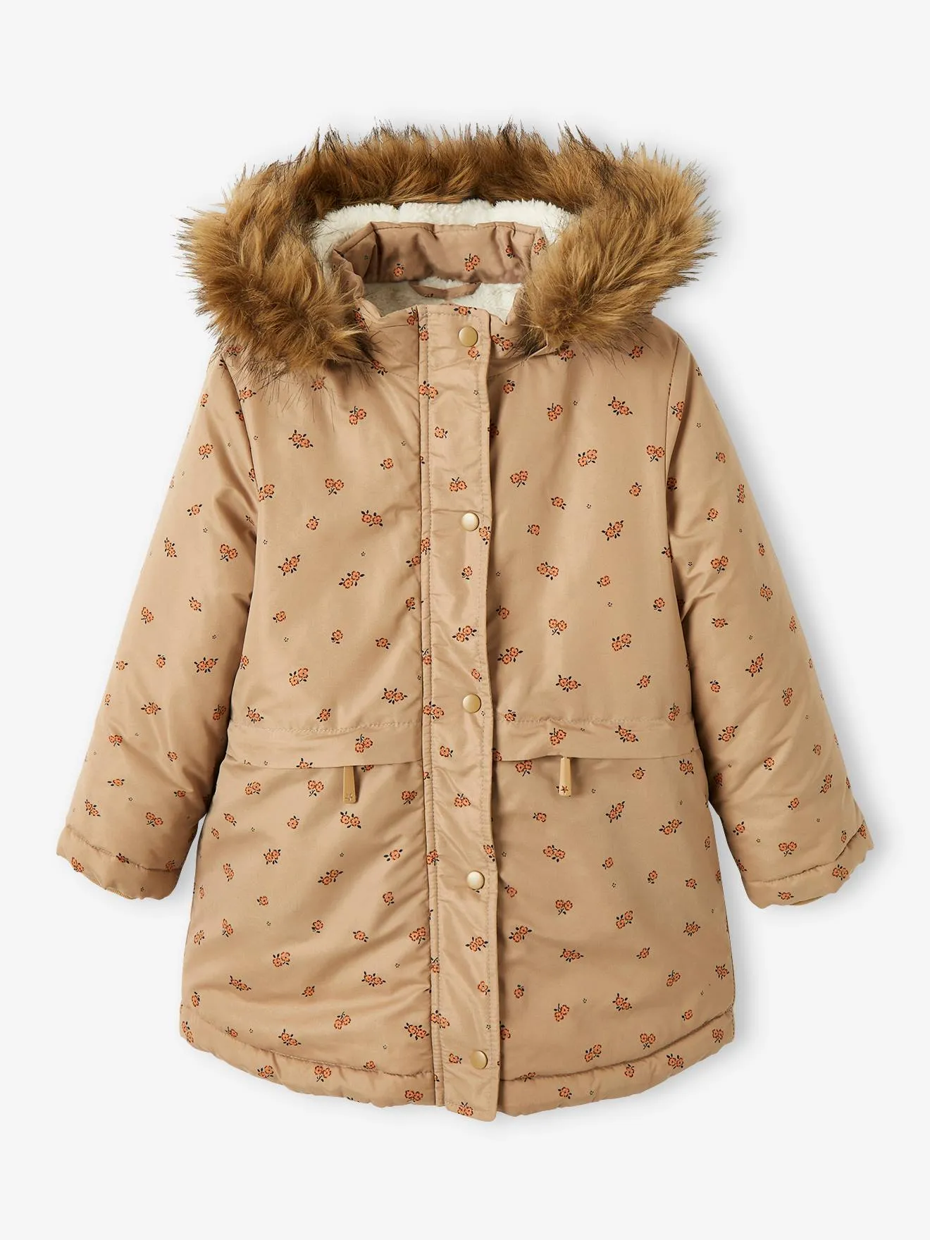 Parka with Hood & Sherpa Lining for Girls - blue dark all over printed