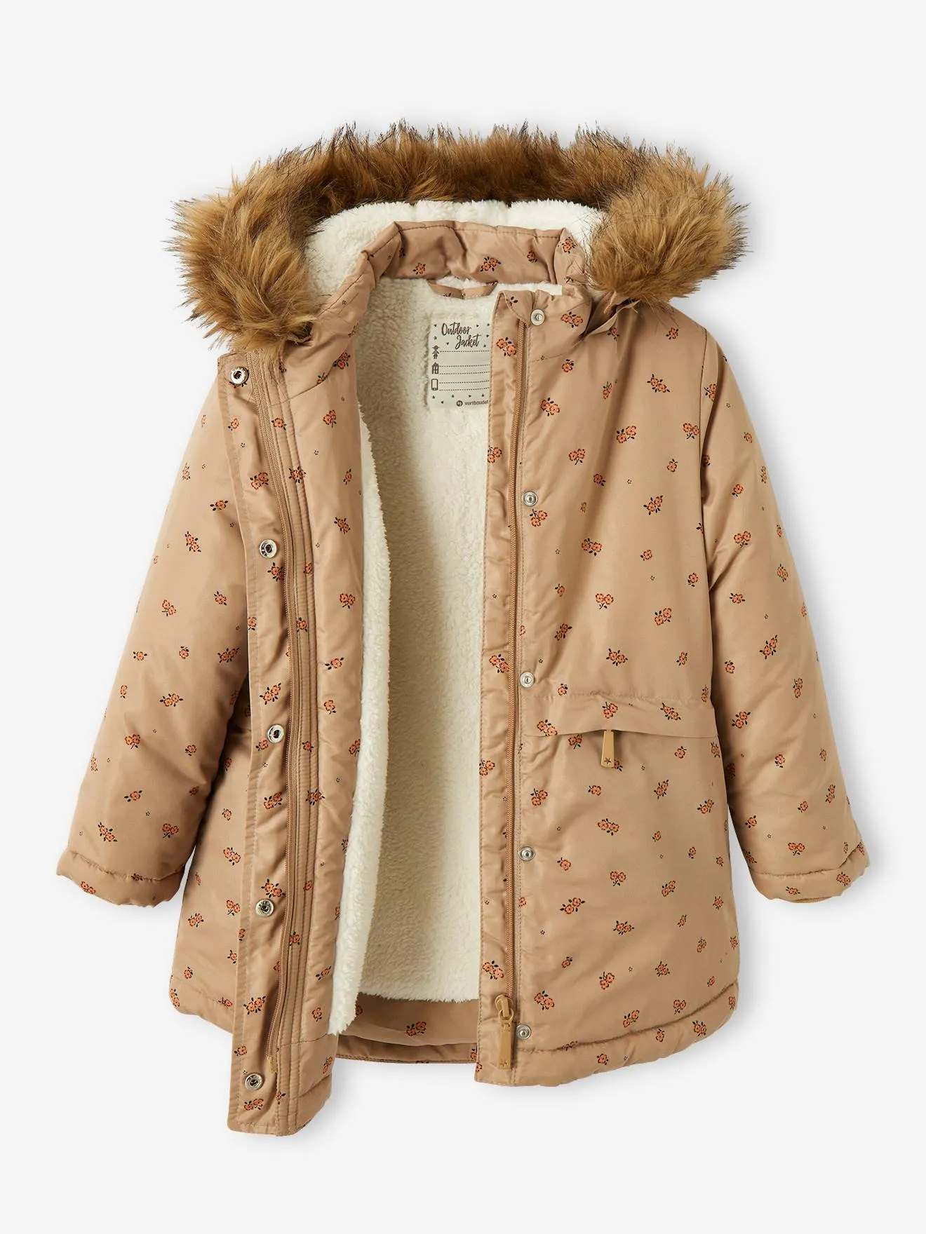 Parka with Hood & Sherpa Lining for Girls - blue dark all over printed