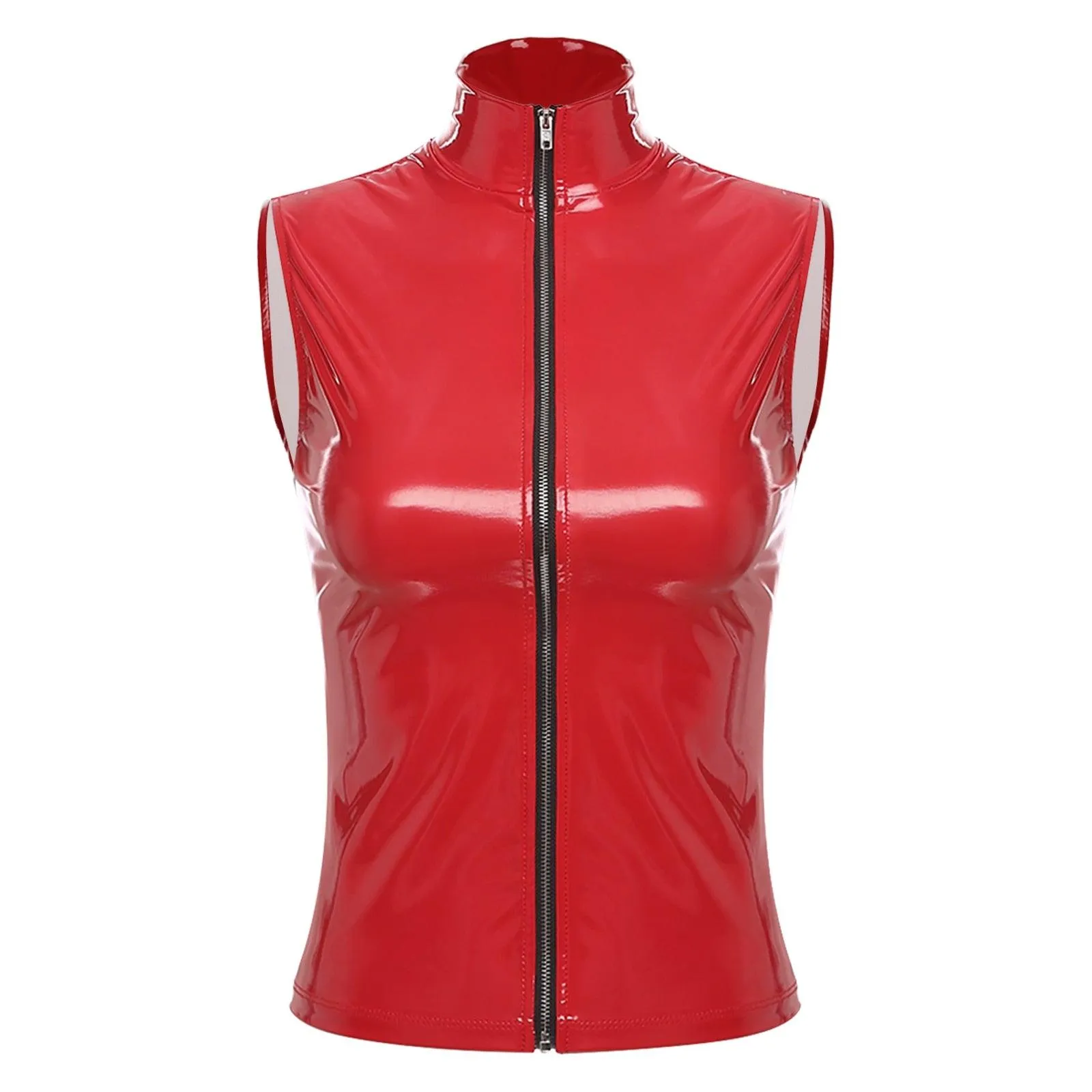 Patent Leather Stand Collar Vest