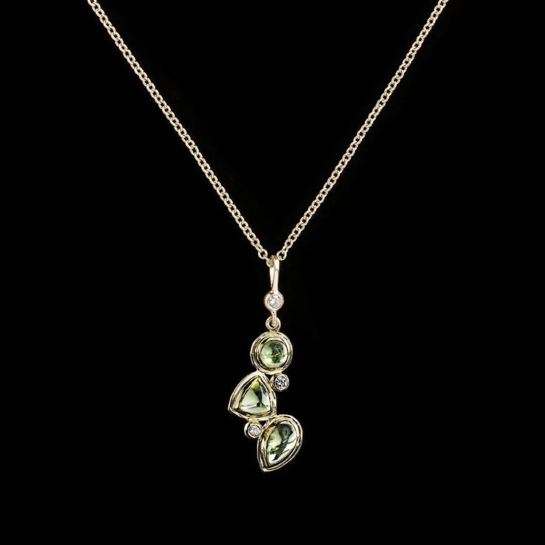 Peridot & Diamond 14K Gold Pendant, Mosaic 3 Stone