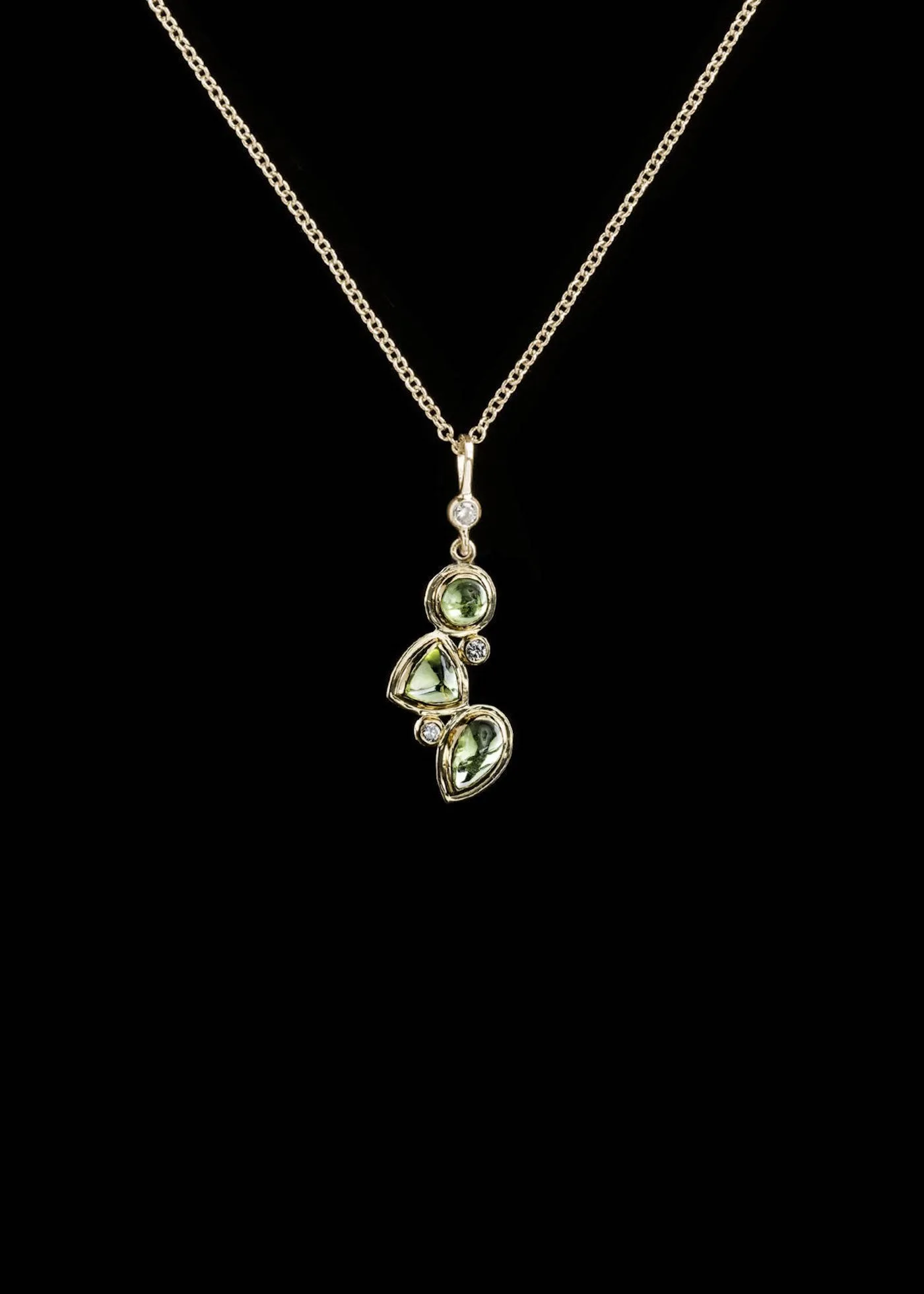 Peridot & Diamond 14K Gold Pendant, Mosaic 3 Stone