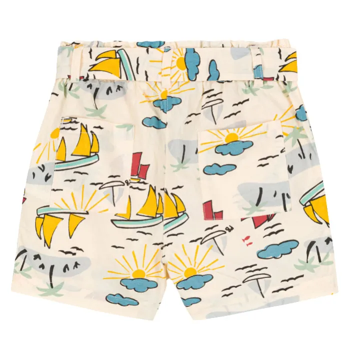 Petit Bateau Child Shorts Avalanche Cream With Boat And Island Print