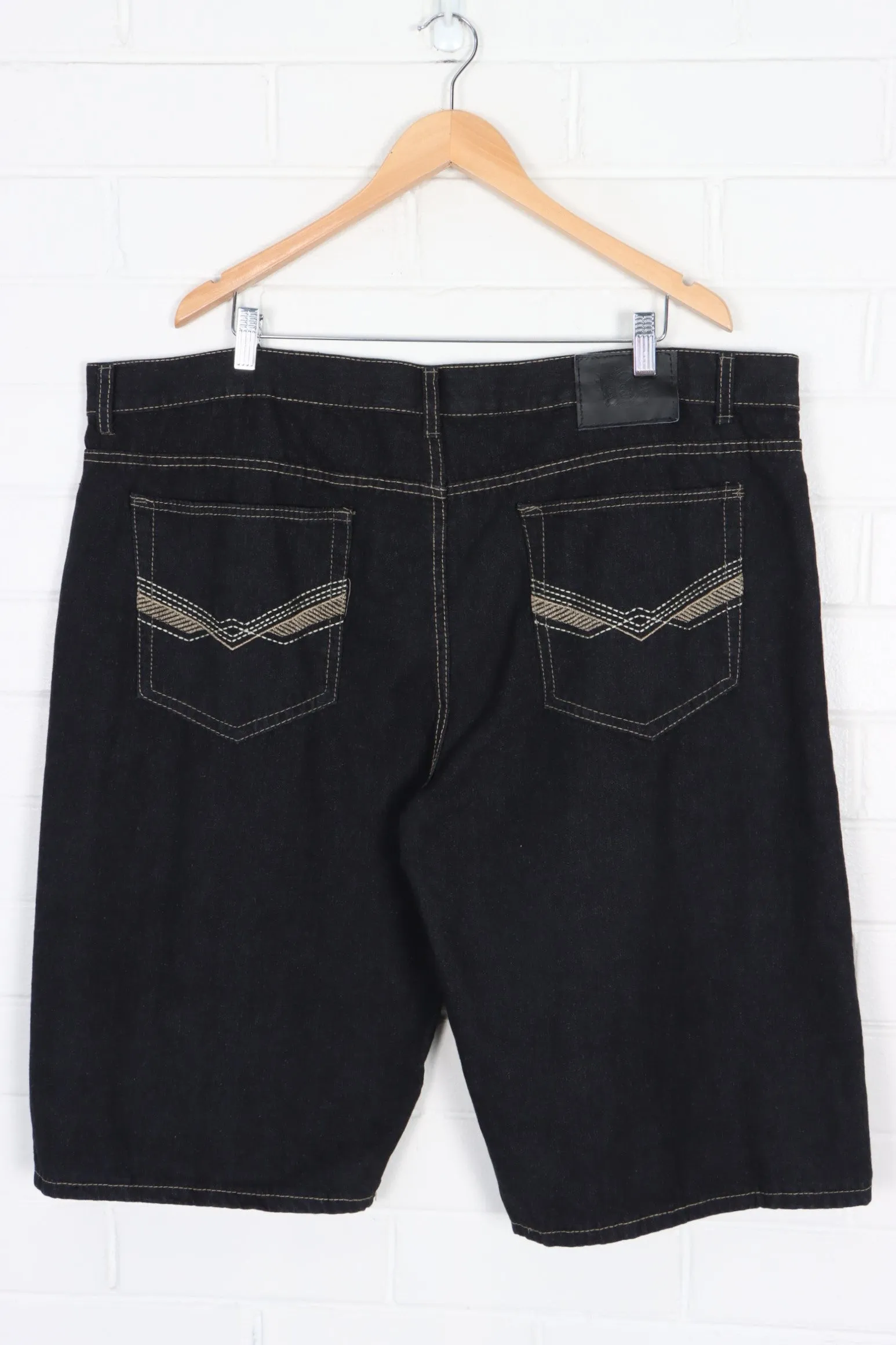 POLITIX Embroidered Black Denim Jorts Shorts (46)