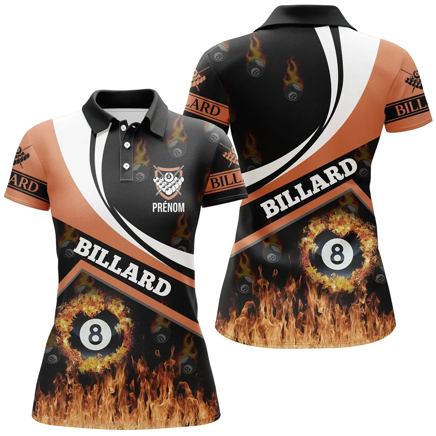 Polo De Billard Professionnel Avec Prénom Personnalisé, Boule De Billard Dans Le Feu - CT27062330