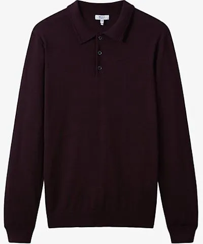 Reiss Mens Dark Bordeaux Trafford polo-collar slim-fit wool jumper